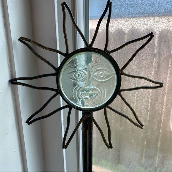 Vintage Metal & Glass Sun Wall Sconce Double Taper Candle Holder - Picture 2 of 7